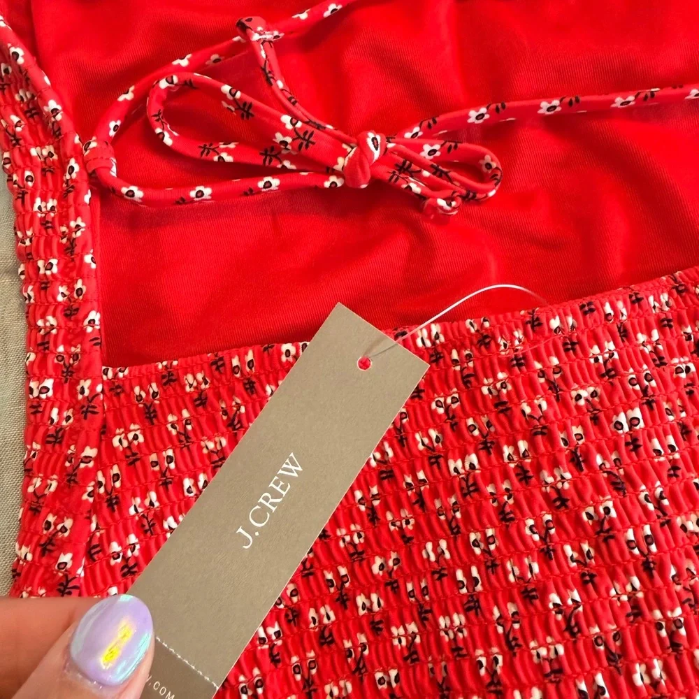 J. Crew Bright Red Textured V-Neck One-Piece Swimsuit